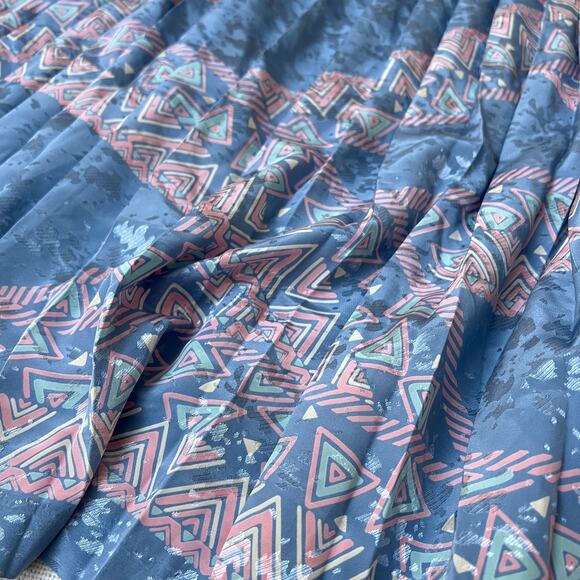 Vintage Blue Abstract Geometric Print Pleated Maxi Skirt Medium Made In Canada - Picture 6 of 8